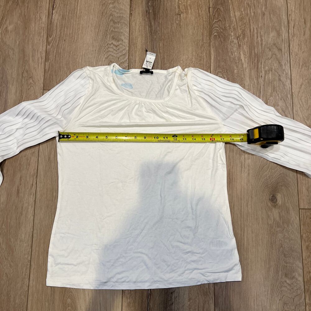 TALBOTS Women's Pleated Sleeve Crewneck Top Size S In White - Picture 8 of 13